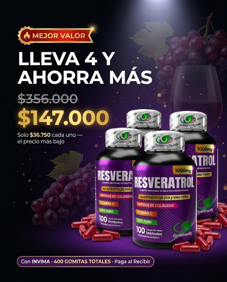 Resveratrol Con INVIMA 1000mg — Antioxidante + Colágeno + Vitamina C