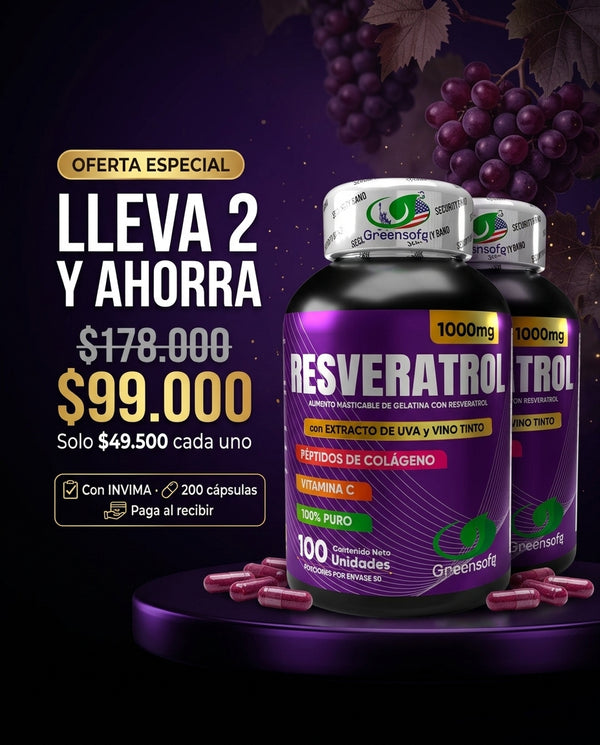 Resveratrol Con INVIMA 1000mg — Antioxidante + Colágeno + Vitamina C