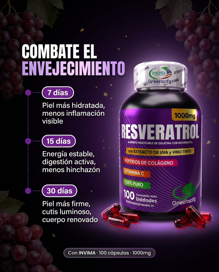 Resveratrol Con INVIMA 1000mg — Antioxidante + Colágeno + Vitamina C