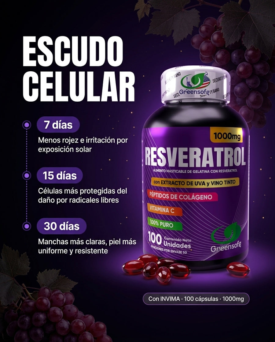 Resveratrol Con INVIMA 1000mg — Antioxidante + Colágeno + Vitamina C